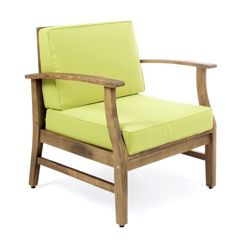 Demiwall Solid Wood Club Chairs with Teak Finish and Blue Cushions and Green