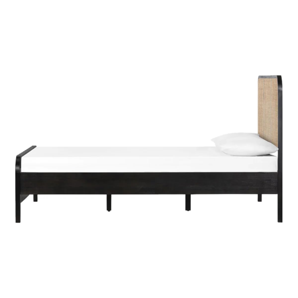 Solid wood King Size Bed With Rattan Caning Design In Balck Finish