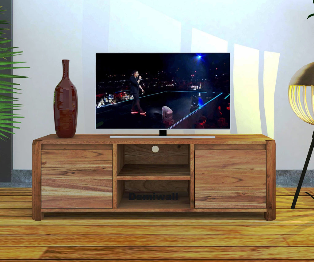 Acme Solid Wood Tv-Unit Two  Door & Two Open Shelf In Natural Finish