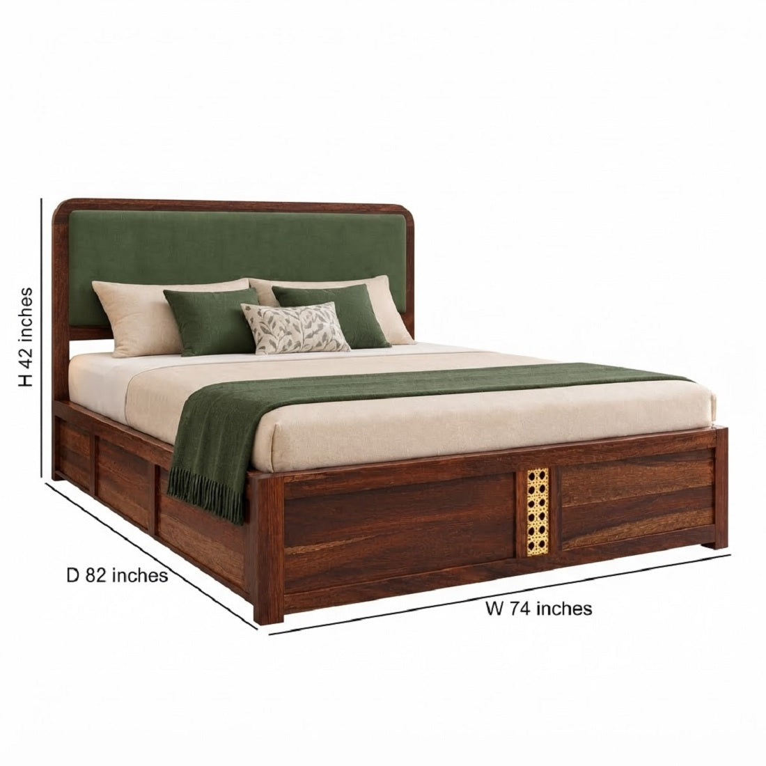 Solid Wood King Size Bed With Hydraulic Storage Upholstered Headboard Teak Finish Fabric D150