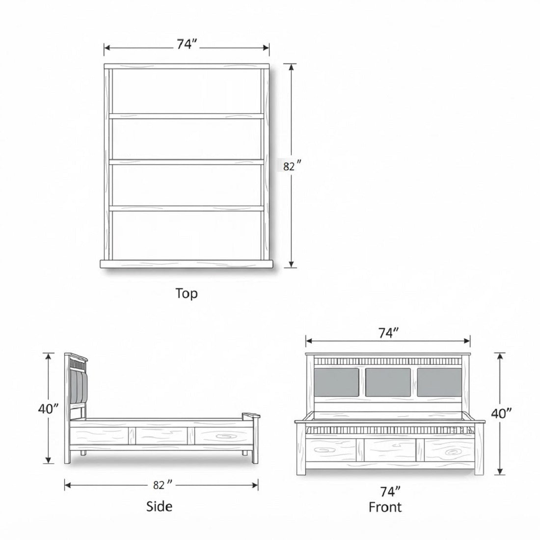 Homerange Solid Wood King Size Bed with Box Storage, Upholstered Paneled Headboard , Teak Finish , Fabric D152