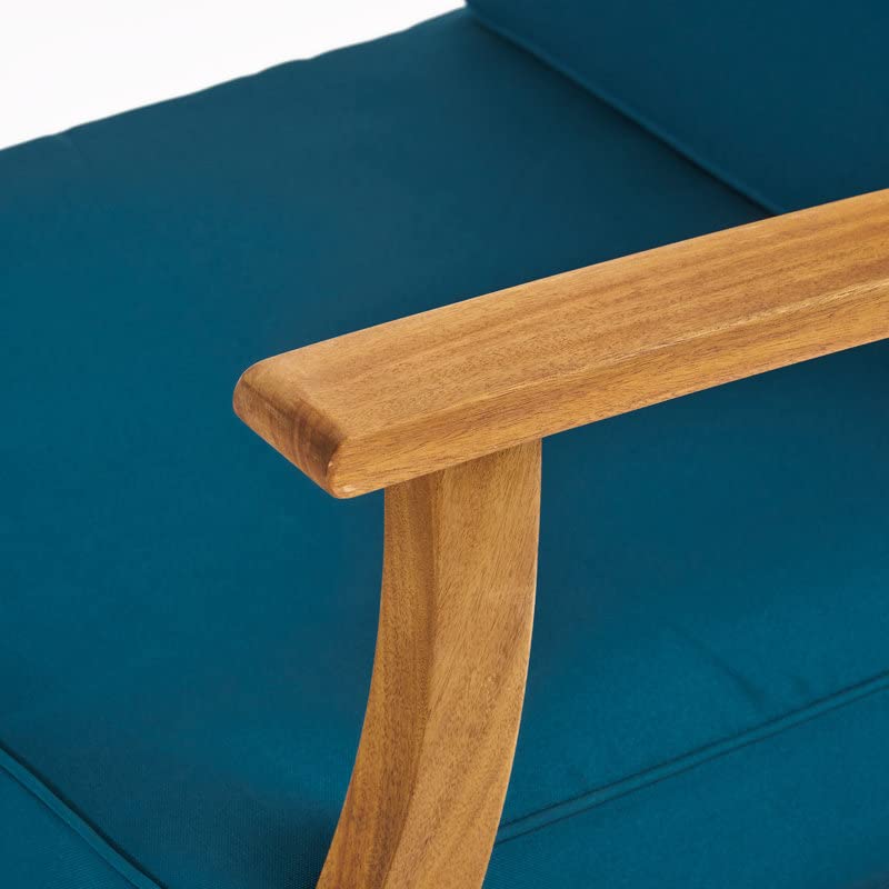 Demiwall Solid Wood Club Chairs with Teak Finish and Blue Cushions and Green