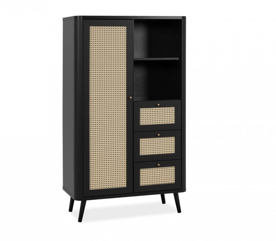 Roman Solid wood Caning Designed Wardrobe In Black Finish