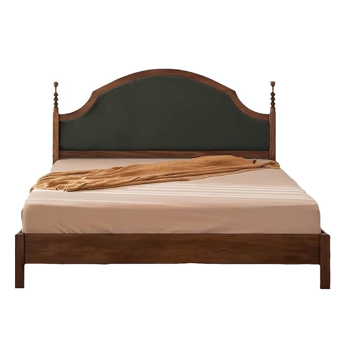 Demiwall Soild Wood King Size Bed | 3 Year Warranty | Teak Finish Bed | Cushion Headboard Bed