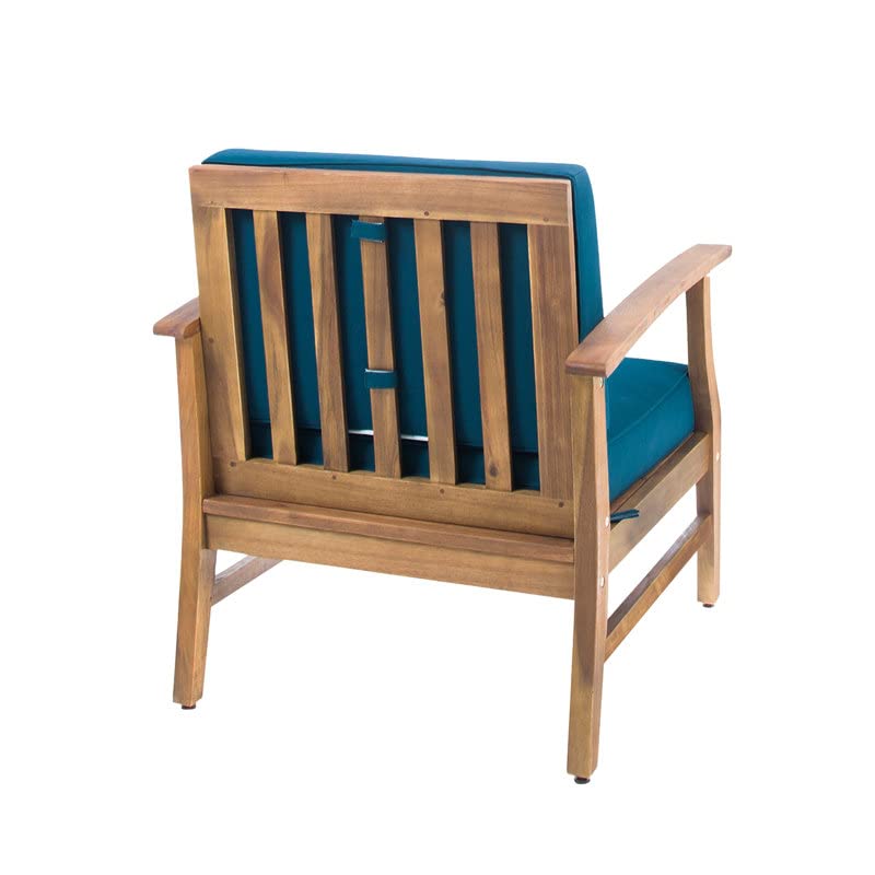 Demiwall Solid Wood Club Chairs with Teak Finish and Blue Cushions and Green