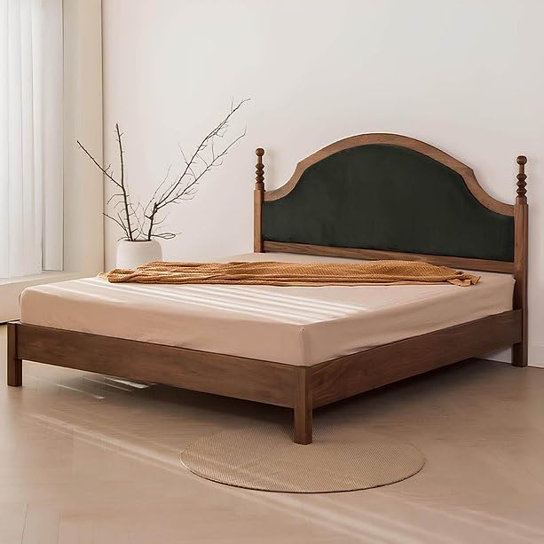 Demiwall Soild Wood King Size Bed | 3 Year Warranty | Teak Finish Bed | Cushion Headboard Bed