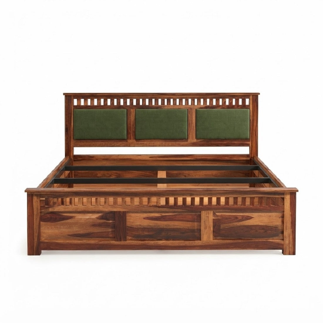 Homerange Solid Wood King Size Bed with Box Storage, Upholstered Paneled Headboard , Teak Finish , Fabric D150