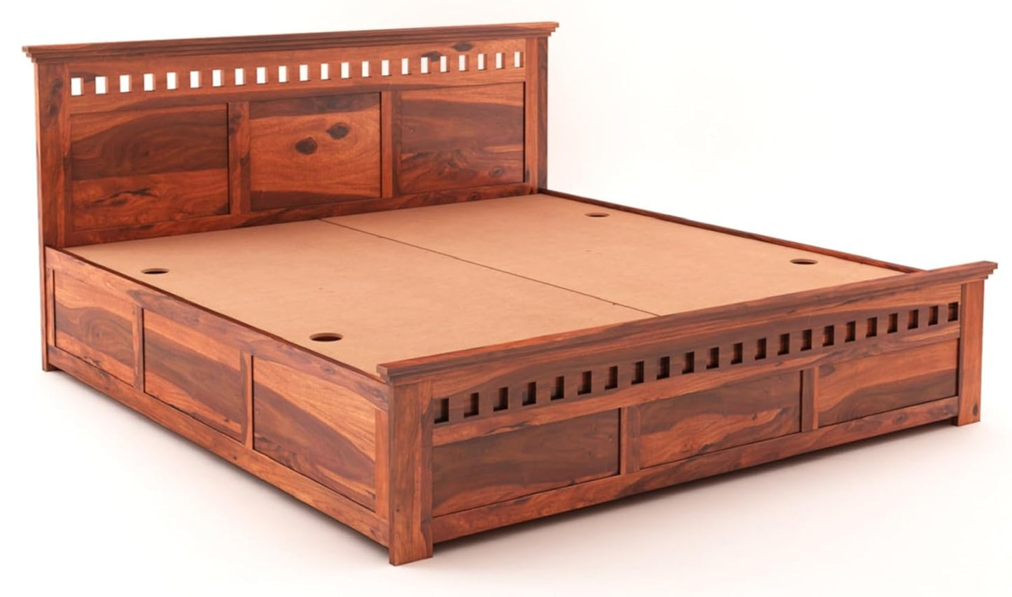 Sheesham Solid wood King Size Box Storage Bed In Honey Oak Finish