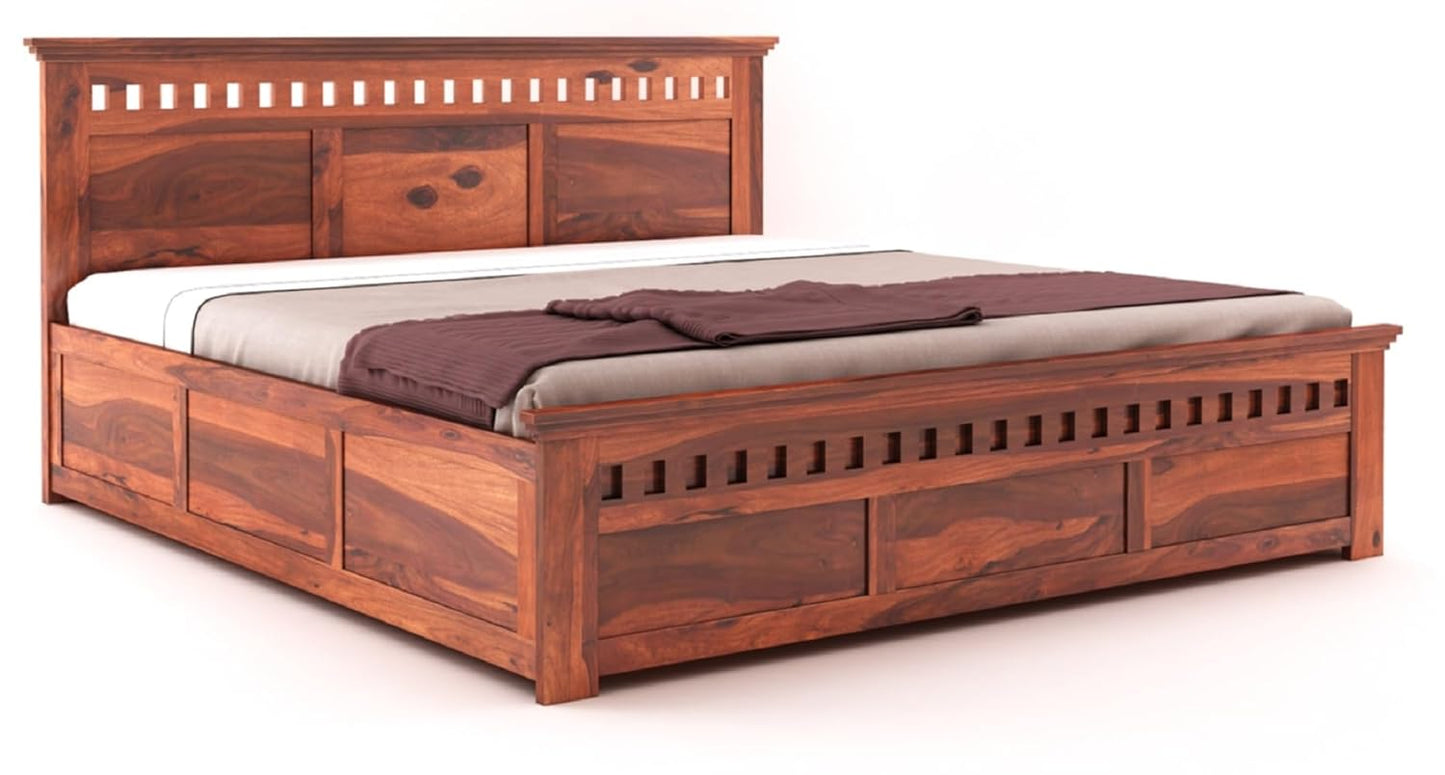 Sheesham Solid wood King Size Box Storage Bed In Honey Oak Finish