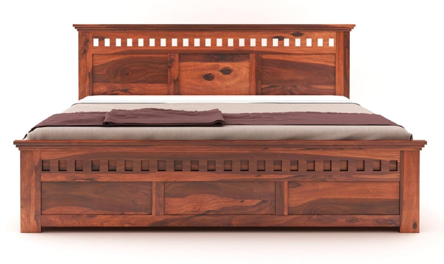 Sheesham Solid wood King Size Box Storage Bed In Honey Oak Finish