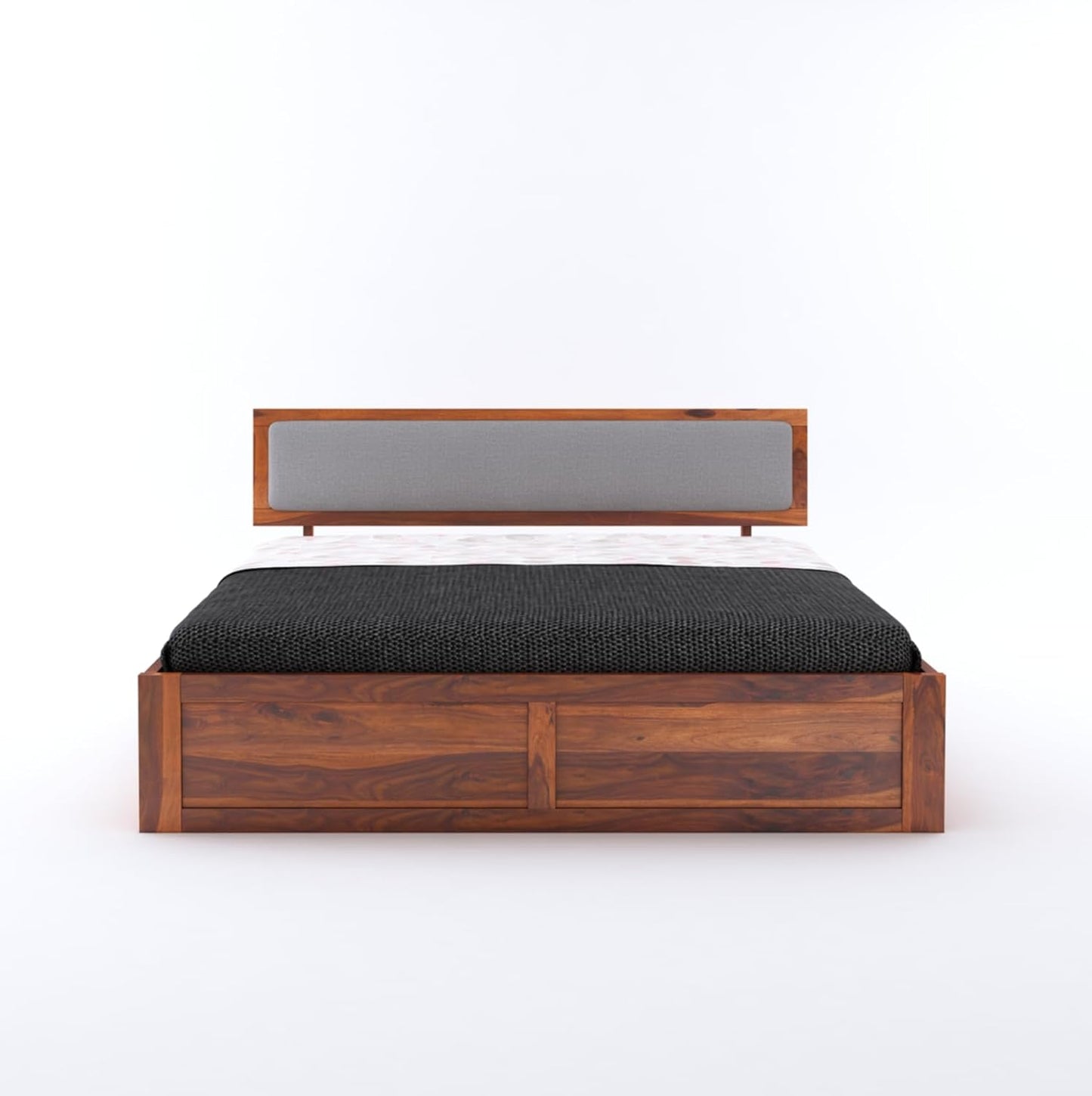 King Size Bed with Storage | Double Bed Cot Bed with Box Storage & Upholstered Cushioned Headboard for Bedroom