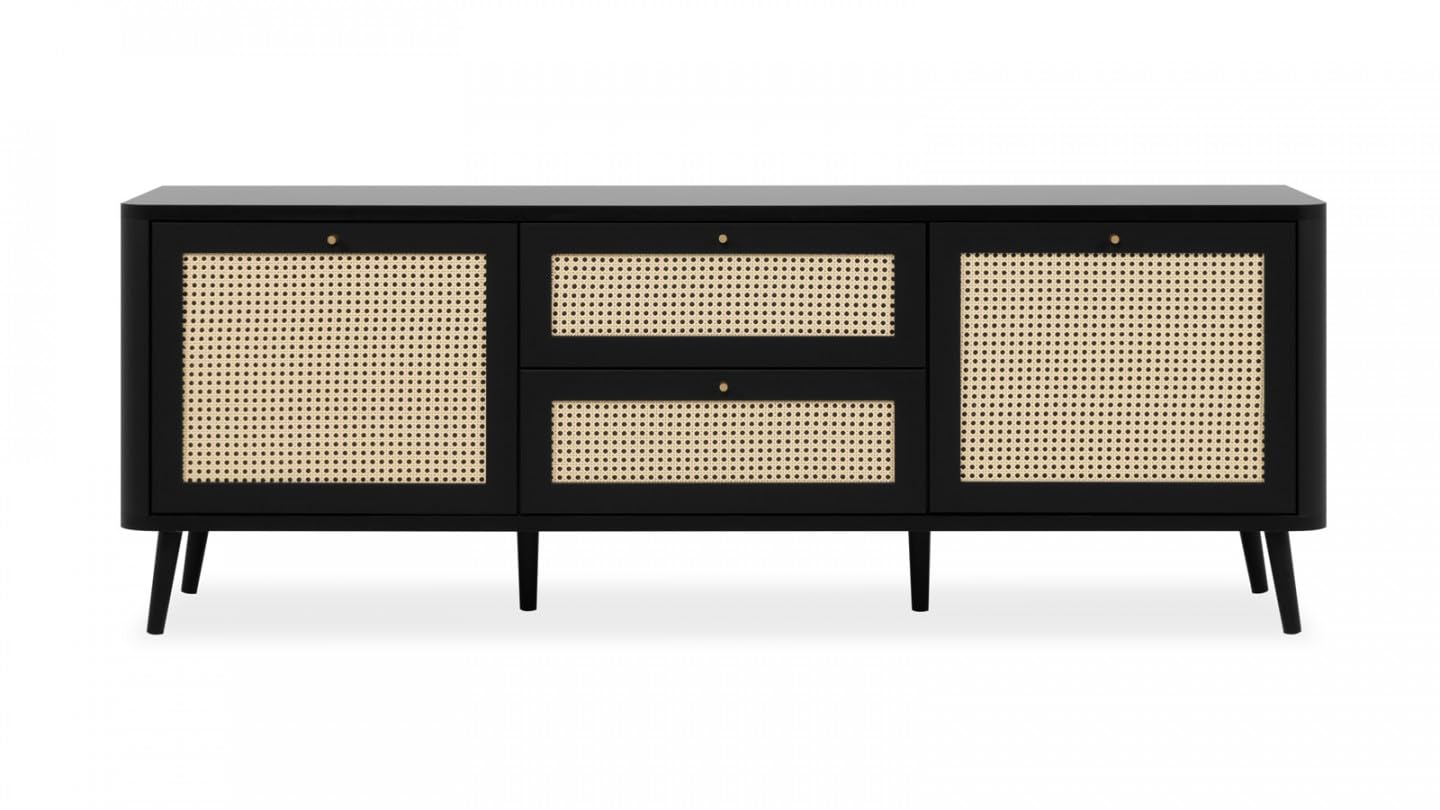 Roman Solid Wood Caning Designed Tv Unit In Black Finish