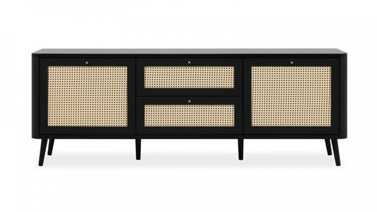 Roman Solid Wood Caning Designed Tv Unit In Black Finish