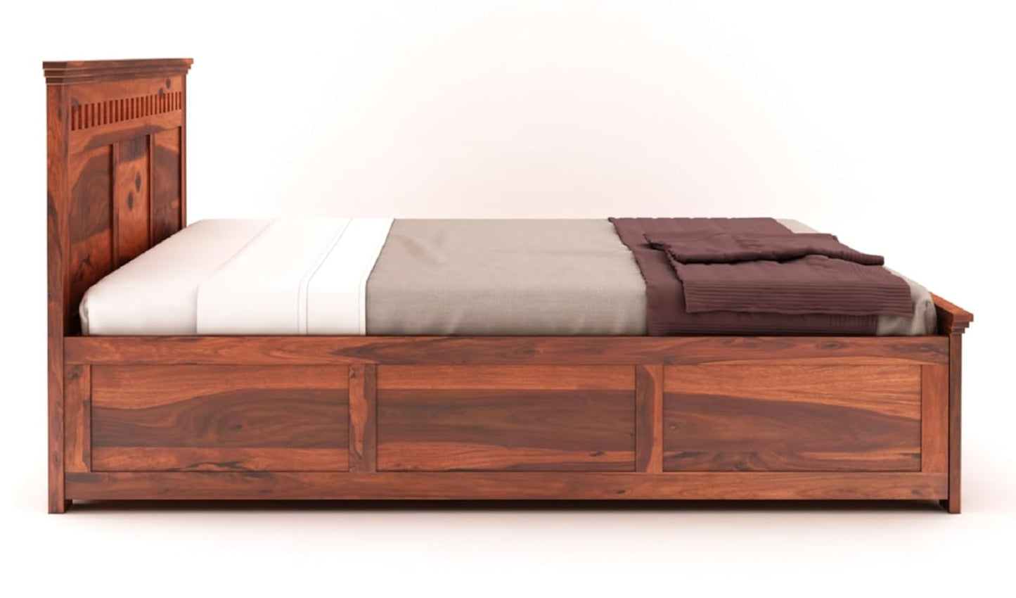 Sheesham Solid wood King Size Box Storage Bed In Honey Oak Finish