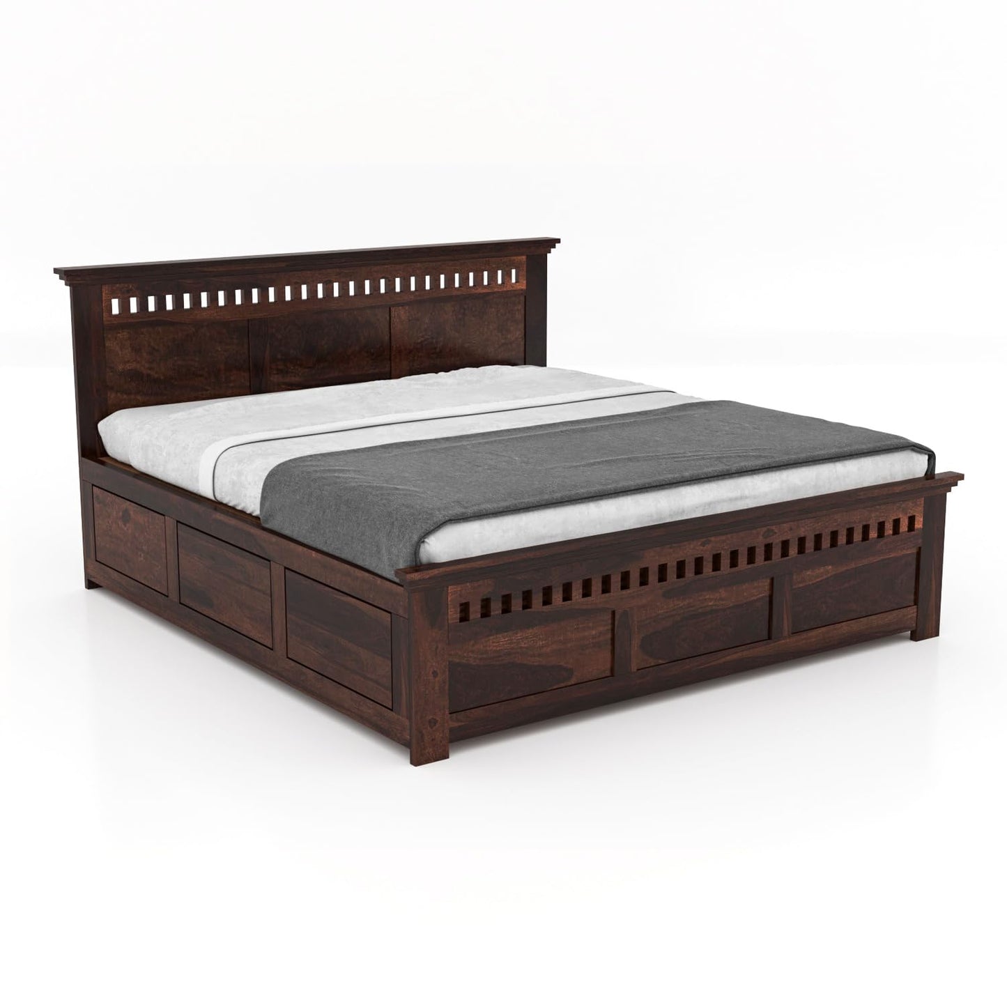 Sheesham Solid wood King Size Box Storage Bed In Provincial Finish