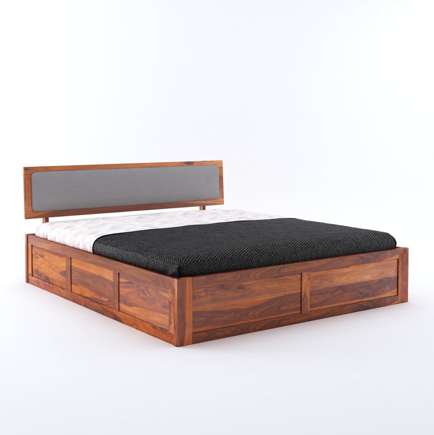 King Size Bed with Storage | Double Bed Cot Bed with Box Storage & Upholstered Cushioned Headboard for Bedroom