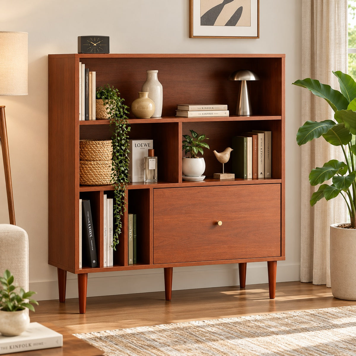 Riza Solid Wood Bookshelf  Two door and 4 Open Shelf