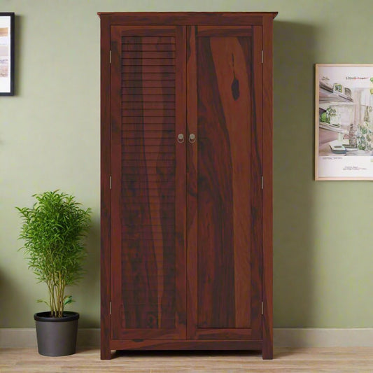 Royal Palace Wardrobe Solid Sheesham Wood Two Door  In Honey Oak Finish For Bedroom Furniture