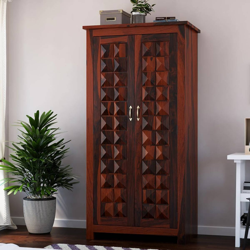 Royal Palace Wardrobe Solid Sheesham Wood Two Door & Two Drawers  In Walnut Finish For Bedroom Furniture