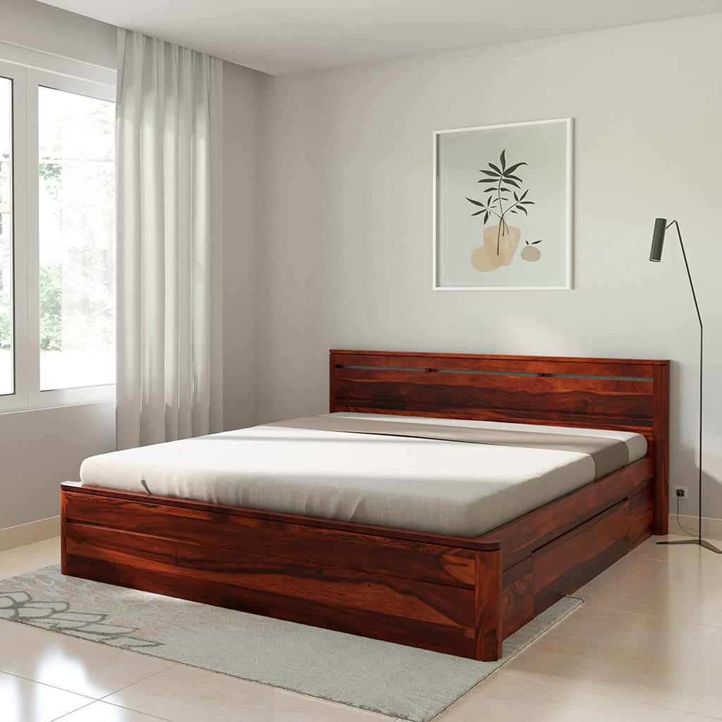 Segur Solid Wood King/Queen Size Bed in Netural Teak Finish For Bedroom