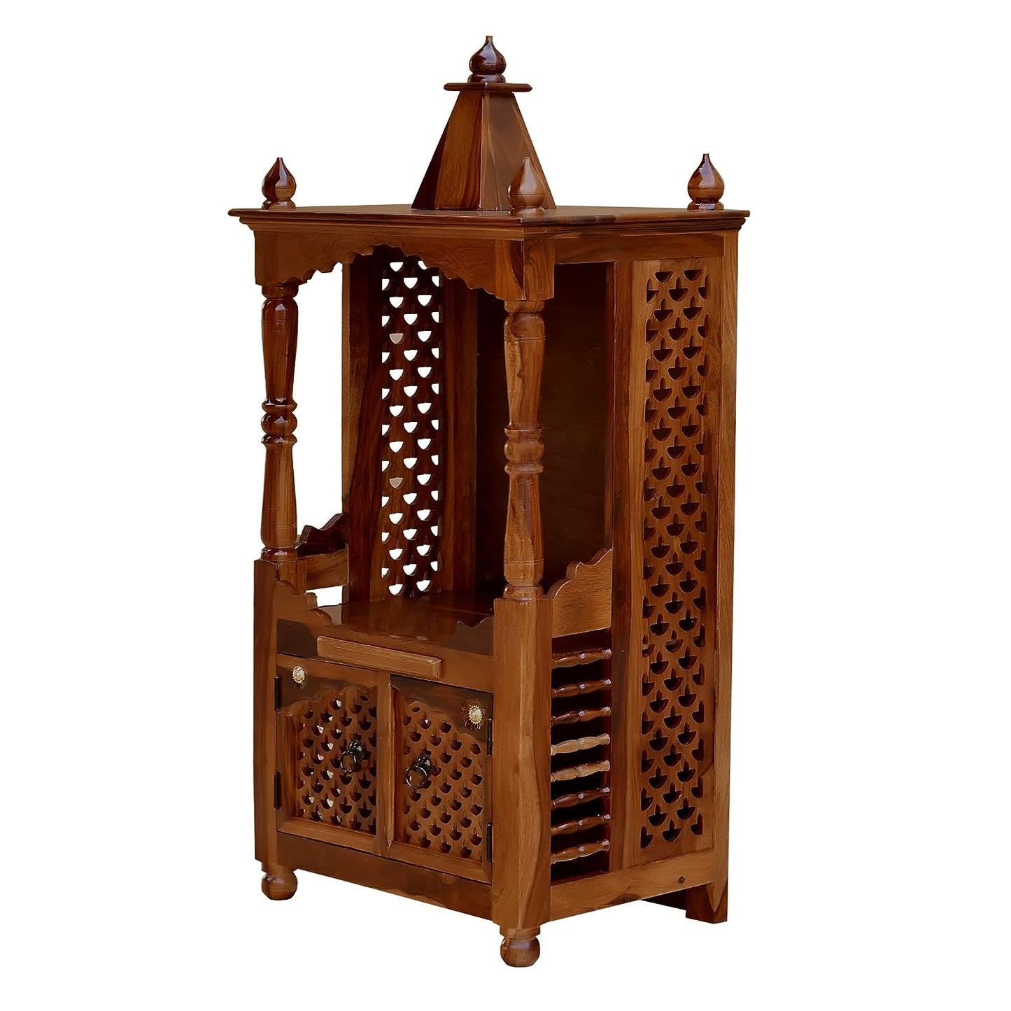 Sheesham Wood Mandir With Door In Natural Finish,