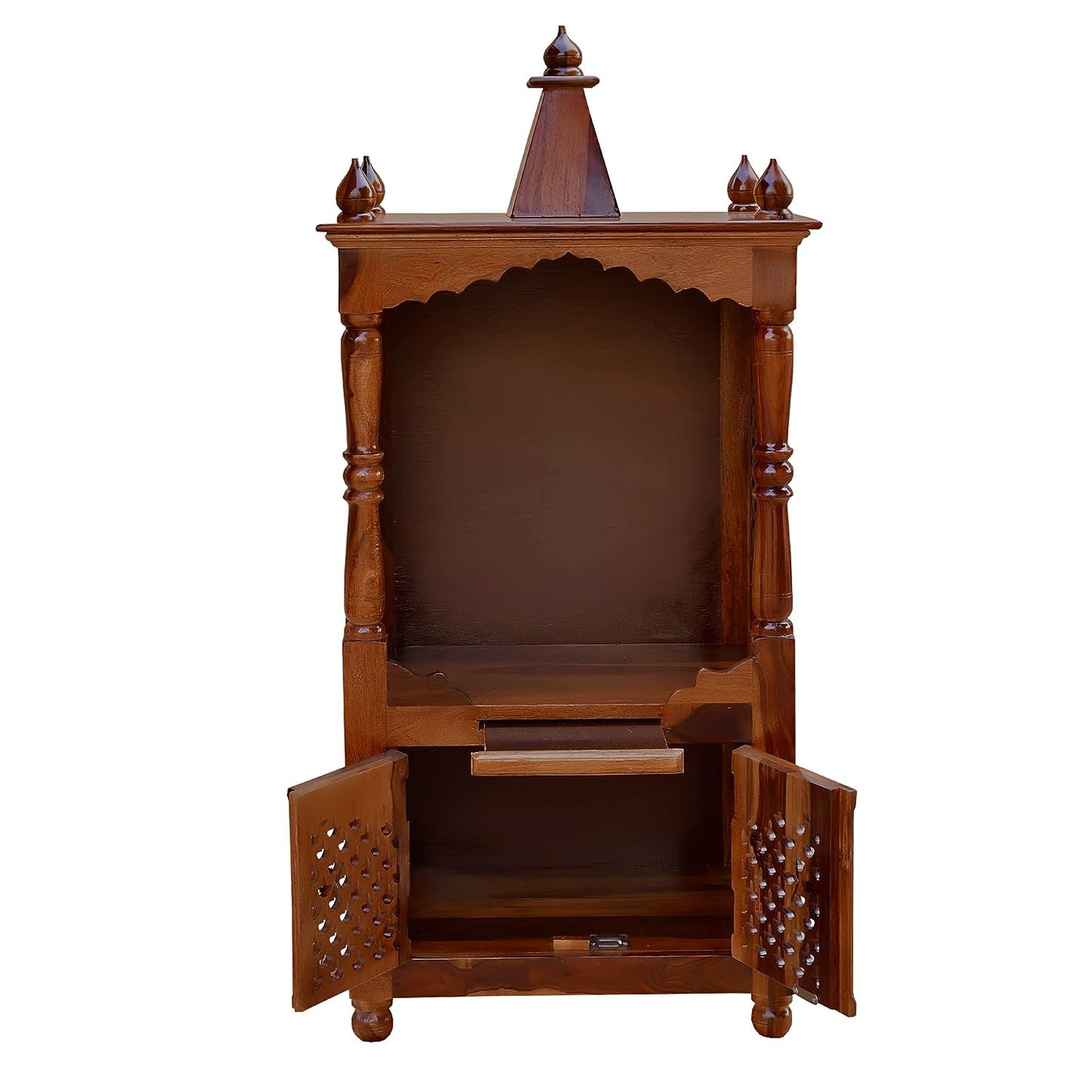 Sheesham Wood Mandir With Door In Natural Finish,