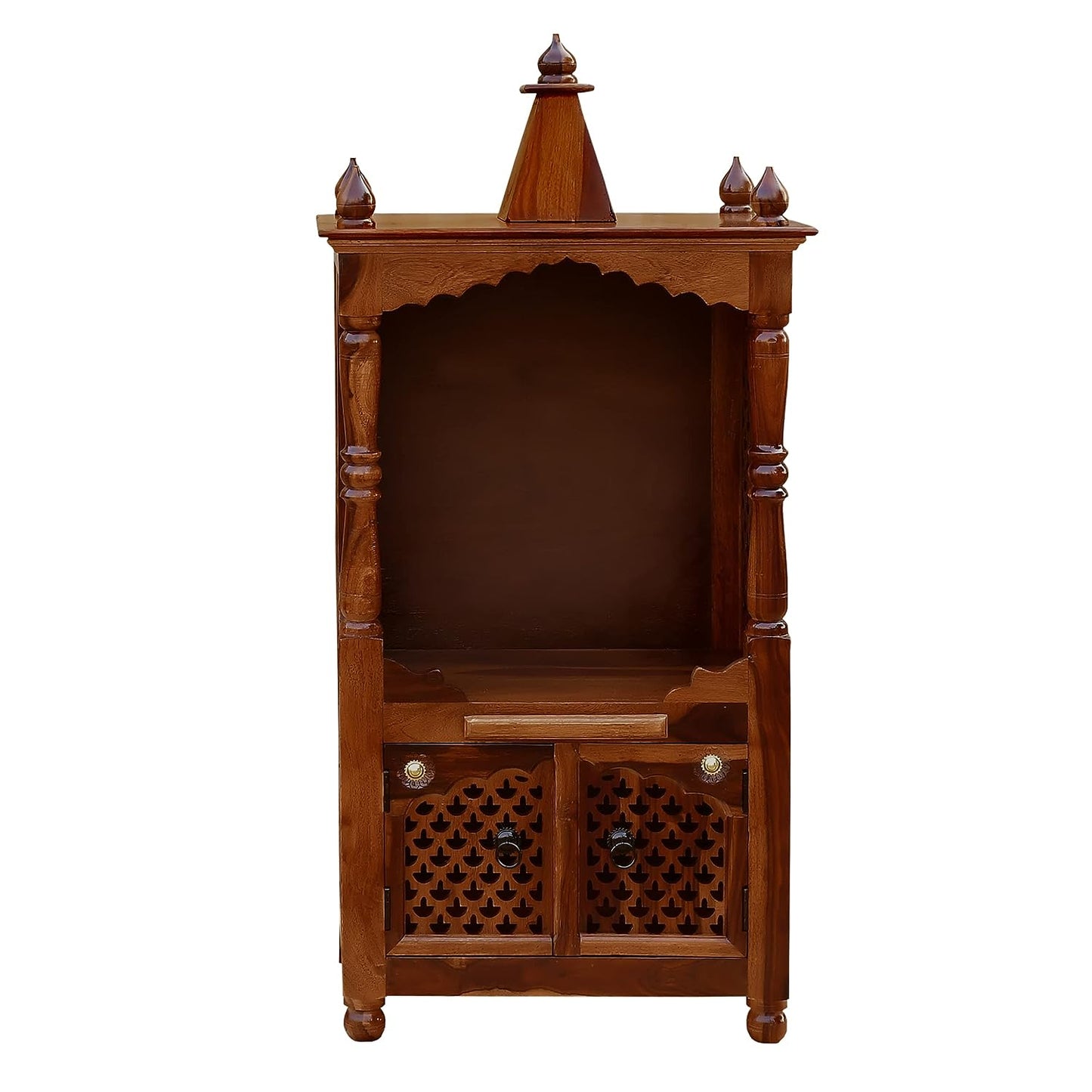 Sheesham Wood Mandir With Door In Natural Finish,