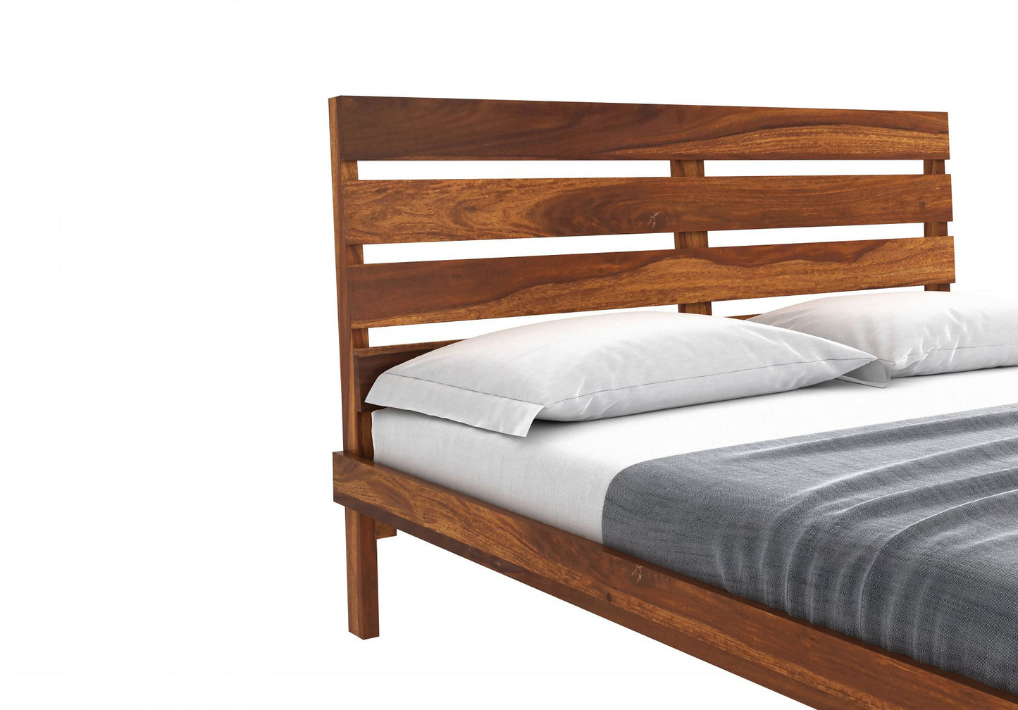 Eon Solid Sheesham Wood King Size Bed In Natural Finish For Bedroom Furniture