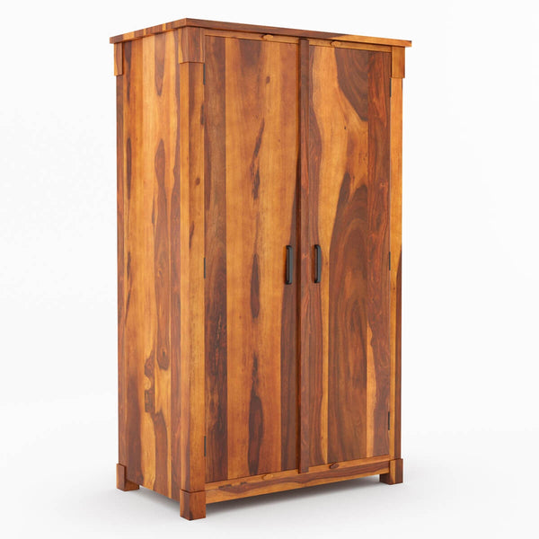 Royal Palace Wardrobe Solid Sheesham Wood Two Door  In Natural Finish For Bedroom Furniture