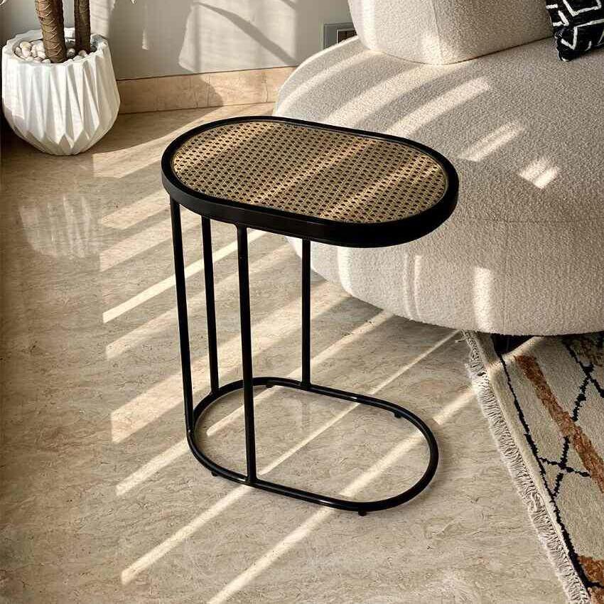 Charcoal Rattan Cane Side Table With Top cane iron sofa side end two tier table office and living room