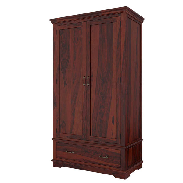Royal Palace Wardrobe Solid Sheesham Wood Two Door With One Drawers In Honey Oak Finish For Bedroom Furniture