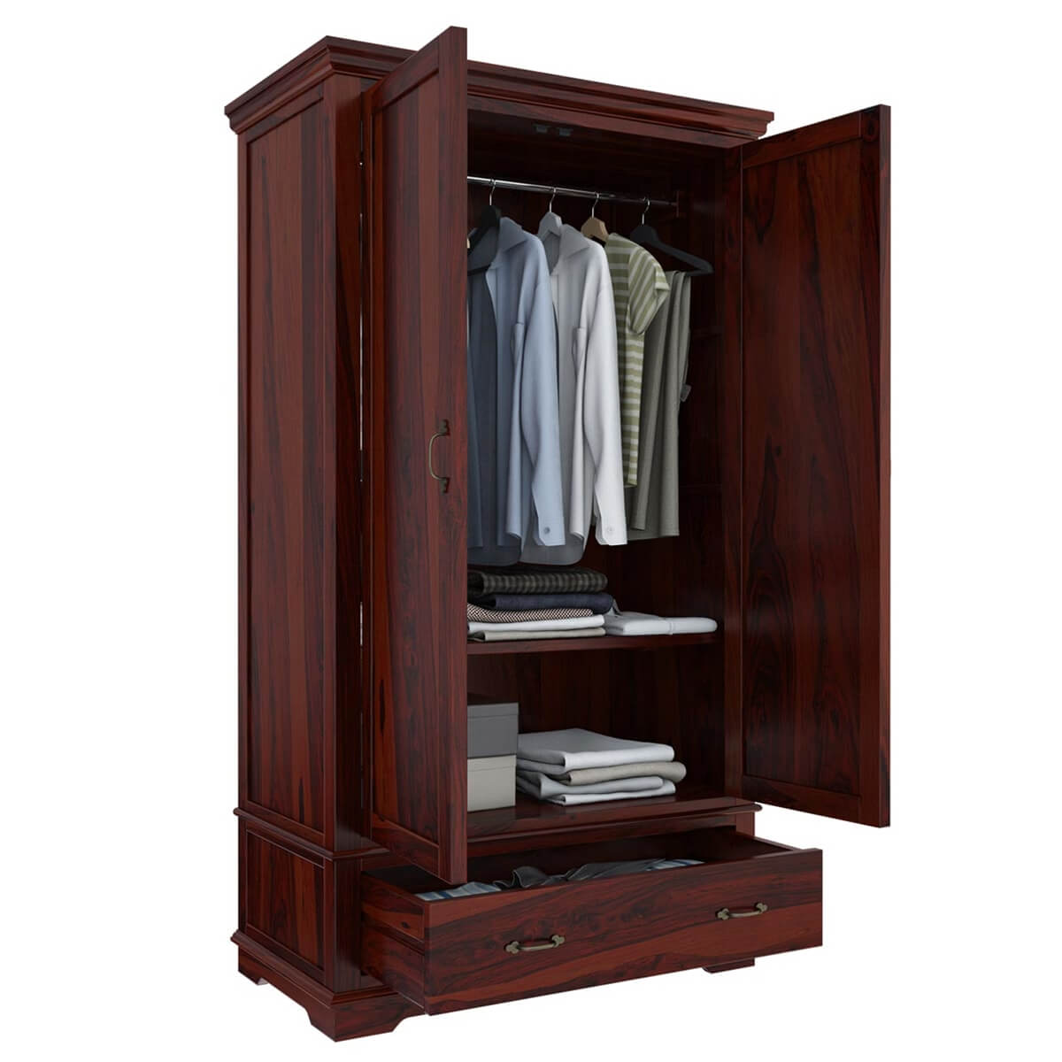 Royal Palace Wardrobe Solid Sheesham Wood Two Door With One Drawers In Honey Oak Finish For Bedroom Furniture