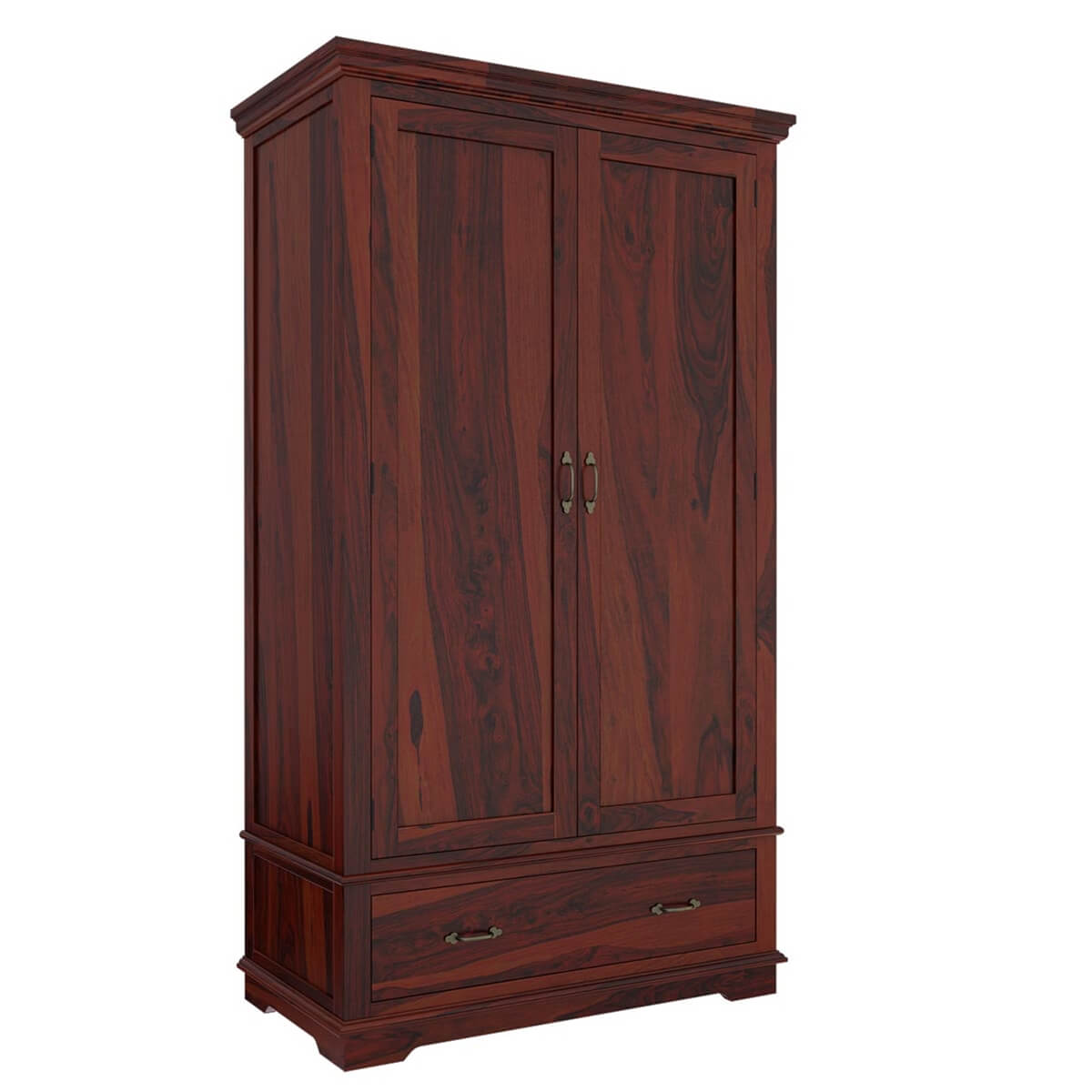 Royal Palace Wardrobe Solid Sheesham Wood Two Door With One Drawers In Honey Oak Finish For Bedroom Furniture