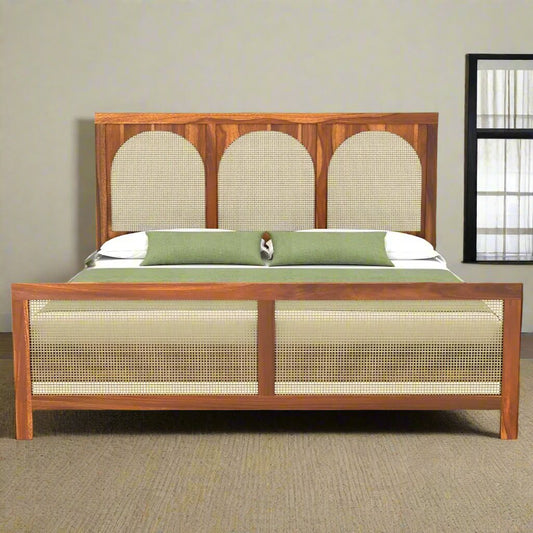 Ken Solid Sheesham Wood King Size Bed In Natural  Finish For Bedroom Furniture