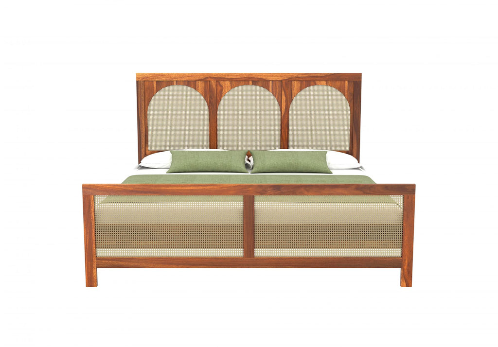 Ken Solid Sheesham Wood King Size Bed In Natural  Finish For Bedroom Furniture