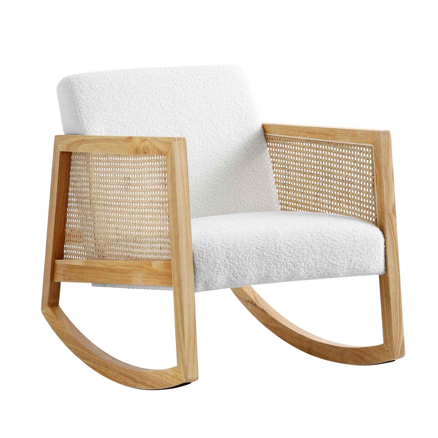 Roman Wooden Rattan Arm Chair Teak Wood Armchair for Living Room Bedroom ( White ) Mid-Century Modern Velvet Accent Chair