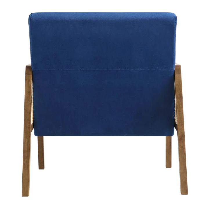 Roman Wooden Rattan Arm Chair Teak Wood Armchair for Living Room Bedroom (Dark Blue) Mid-Century Modern Velvet Accent Chair