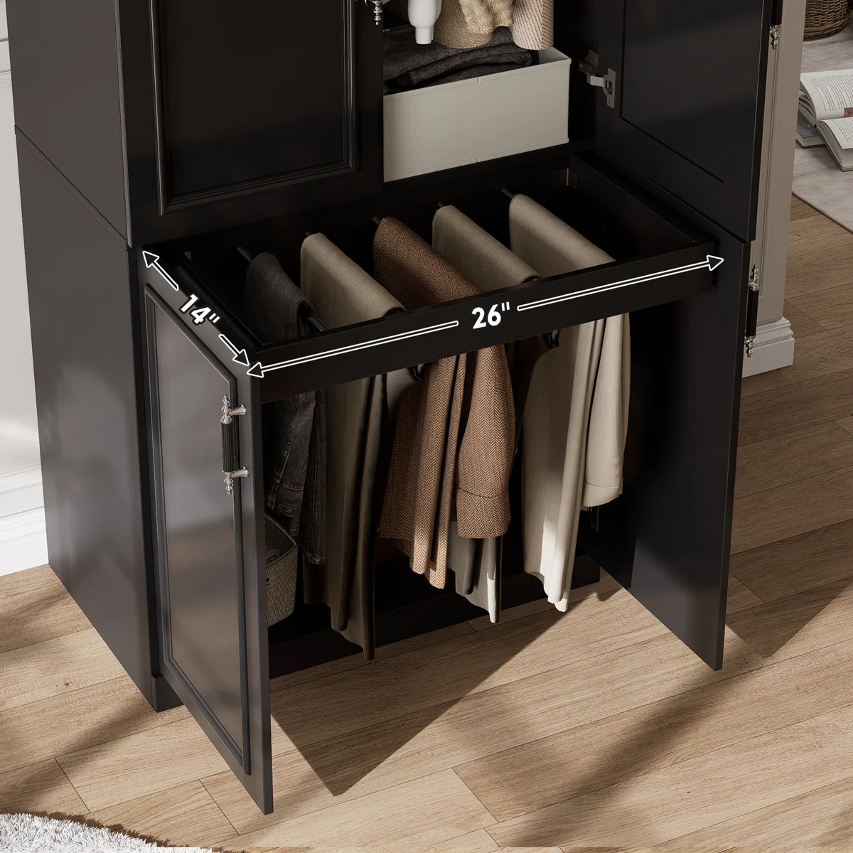 Solid Mango Wood Almirah | 4 Door with Wardrobe In black Finish