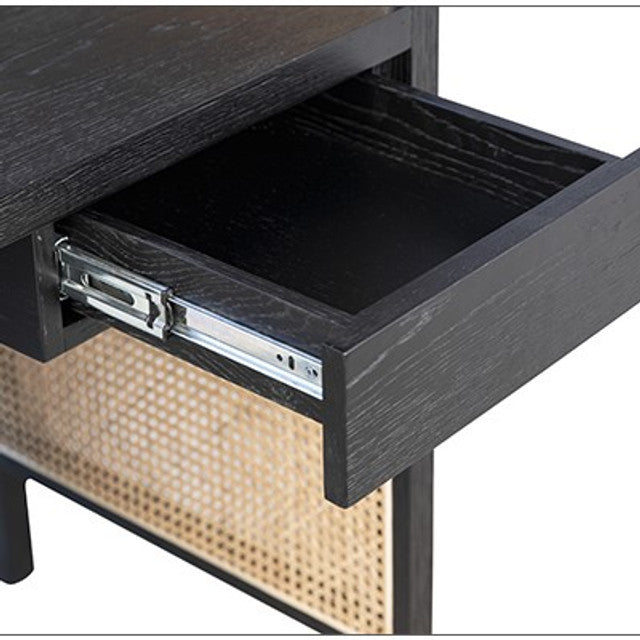 Solid Wood with woven cane Design Desk In Black Finish