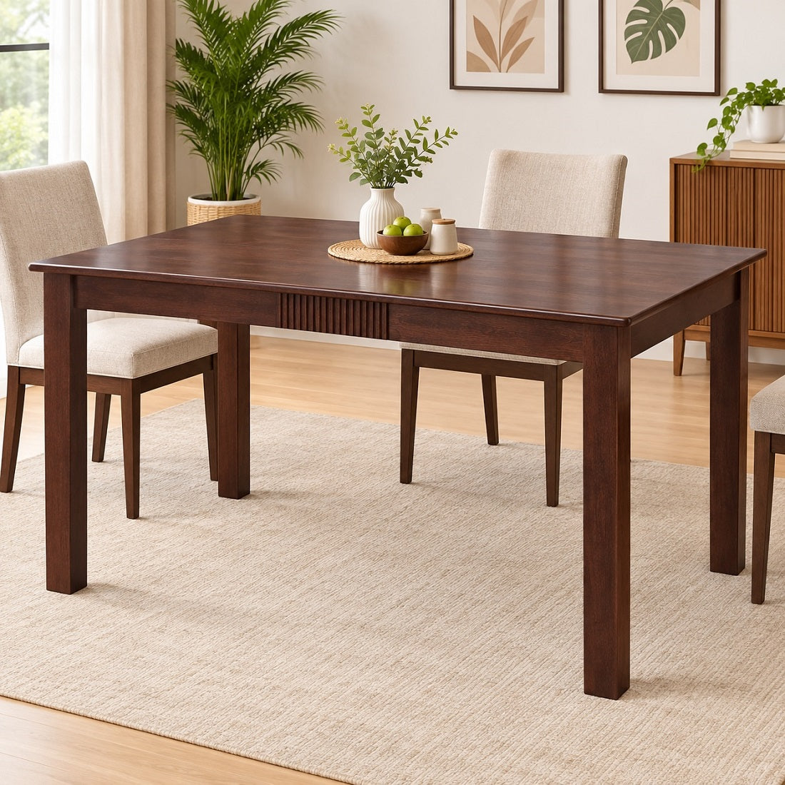 Demiwall Solid Mango Wood Six Seater Dining Set With Upholstery Tubbeco Finish - Sierra Collection
