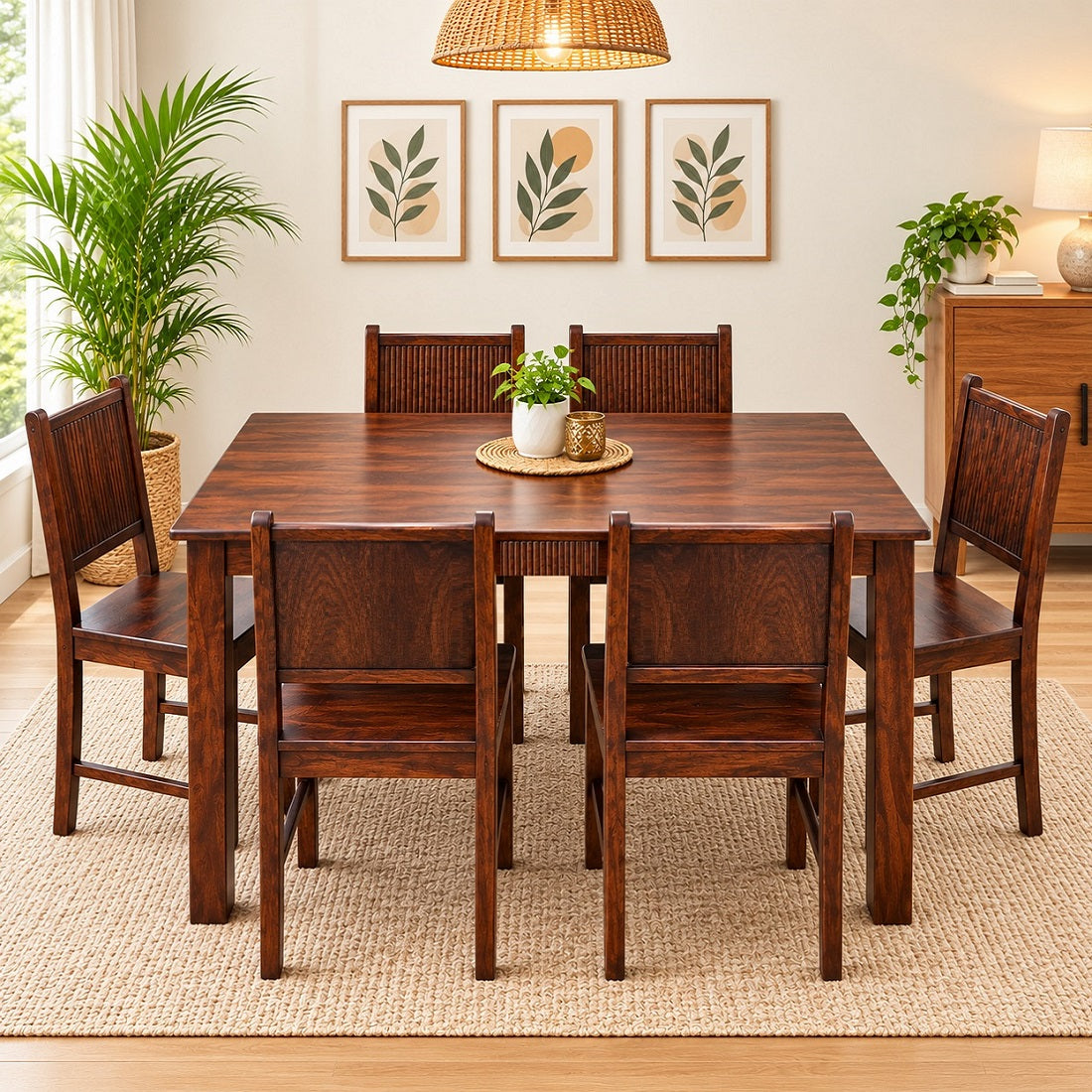 Demiwall Solid Mango Wood Six Seater Dining Set In tubbeco Finish - Sierra Collection