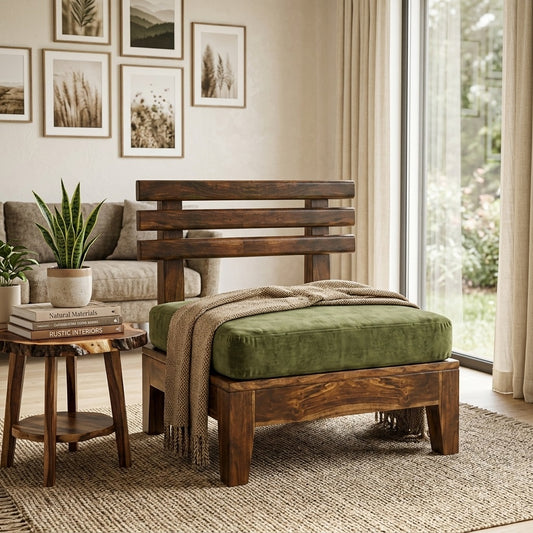 Kia Sheesham Wood 1 seater Sofa set In Provincial Teak In Living Room