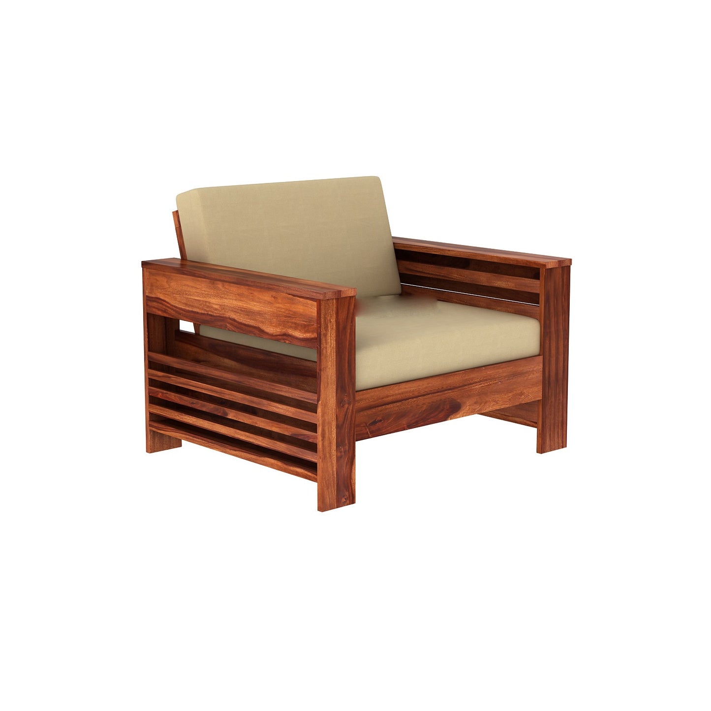 Wooden Sofa Set for Living Room and Office 5 Seater Natural Teak Finish