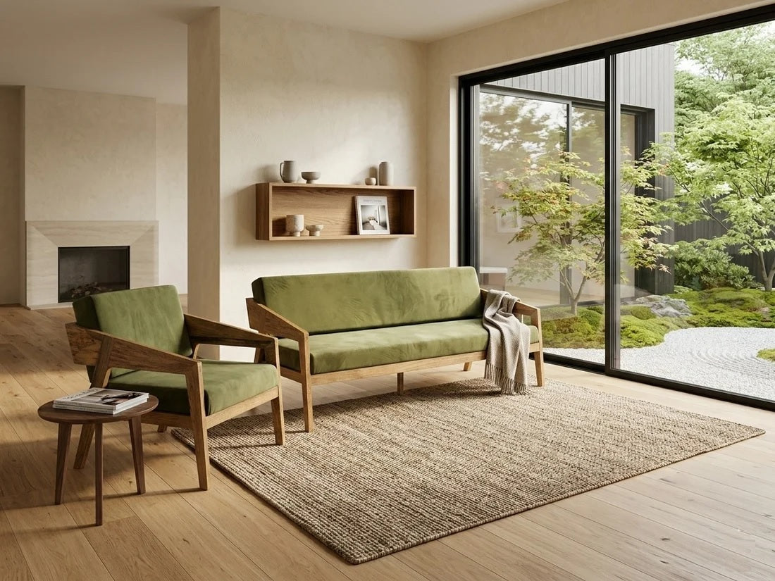 Demiwall Mango Solid Wood 5 Seater Sofa Set In Natural Finish