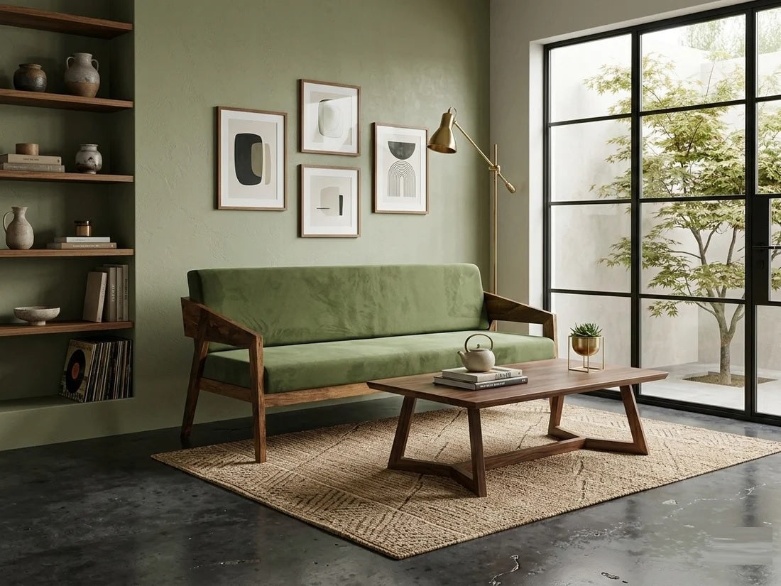 Demiwall Mango Solid Wood 5 Seater Sofa Set In Natural Finish