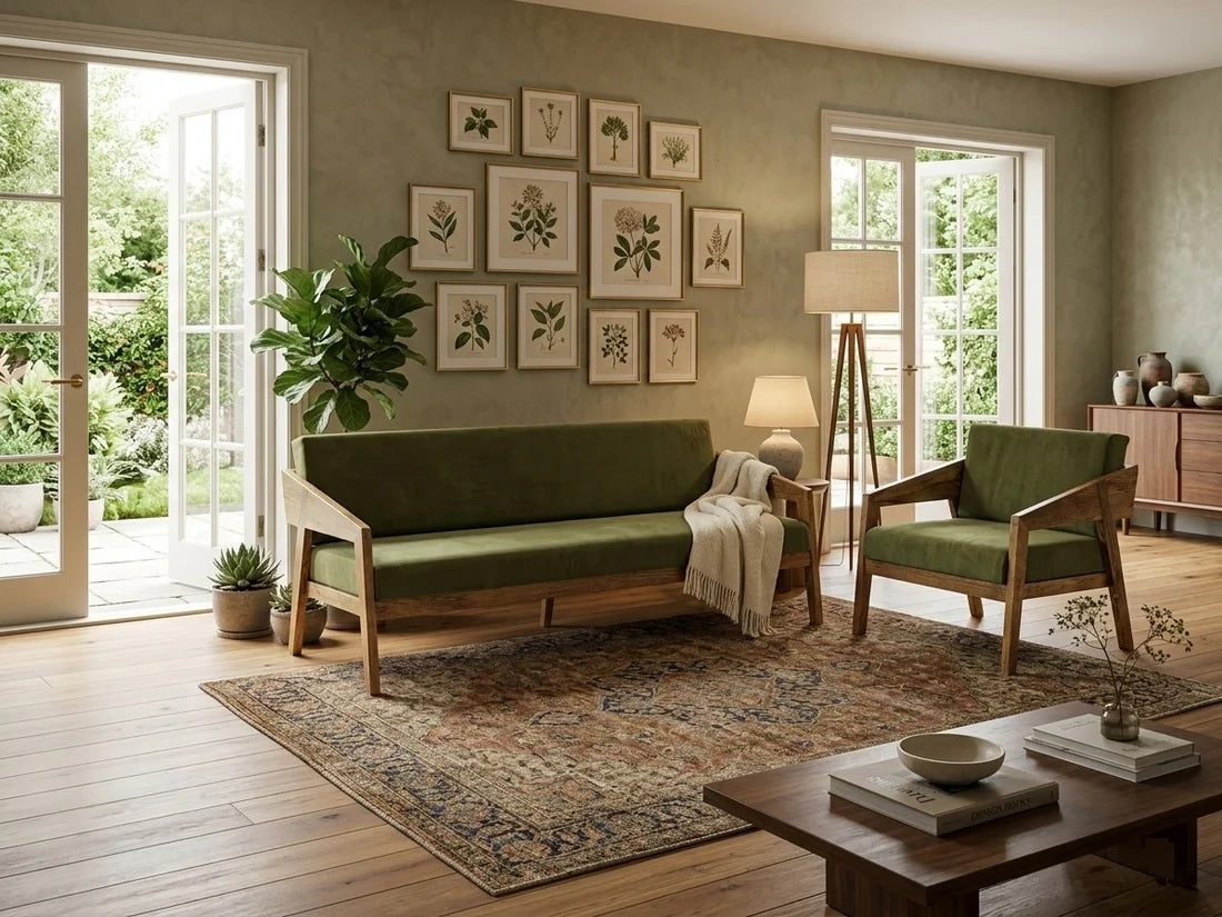 Demiwall Mango Solid Wood 5 Seater Sofa Set In Natural Finish