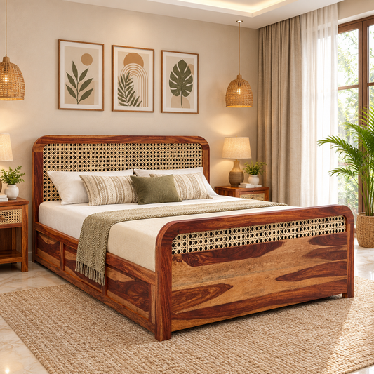 Royal Rattan Sheesham Wood King Size Box Storage Bed In Provincial Teak Finish