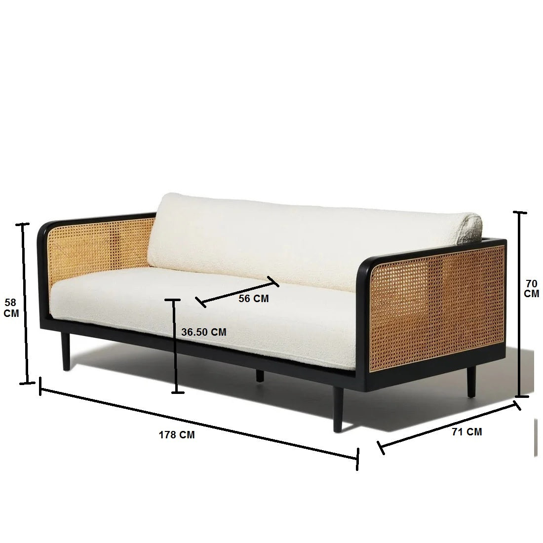 DEMIWALL Solid Wood Two Seater Sofa Set  Rattan Caning Sofa Home Furniture Living Room || Black Finish