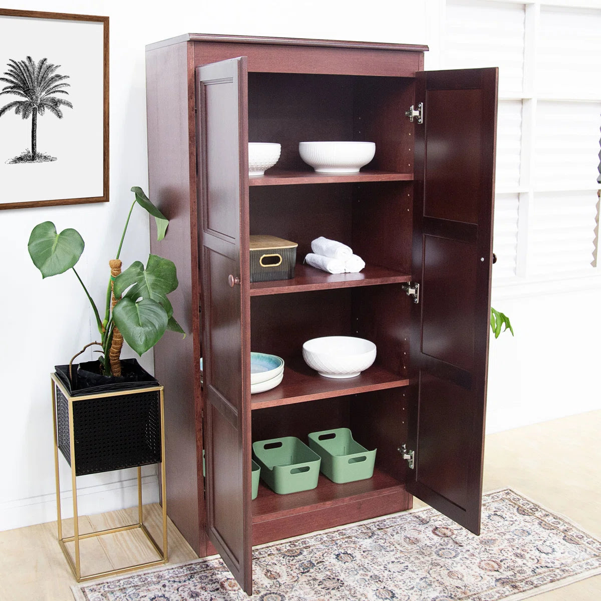Solid Mango Wood Almirah | Two Door Wardrobe In Brown Teak Finish
