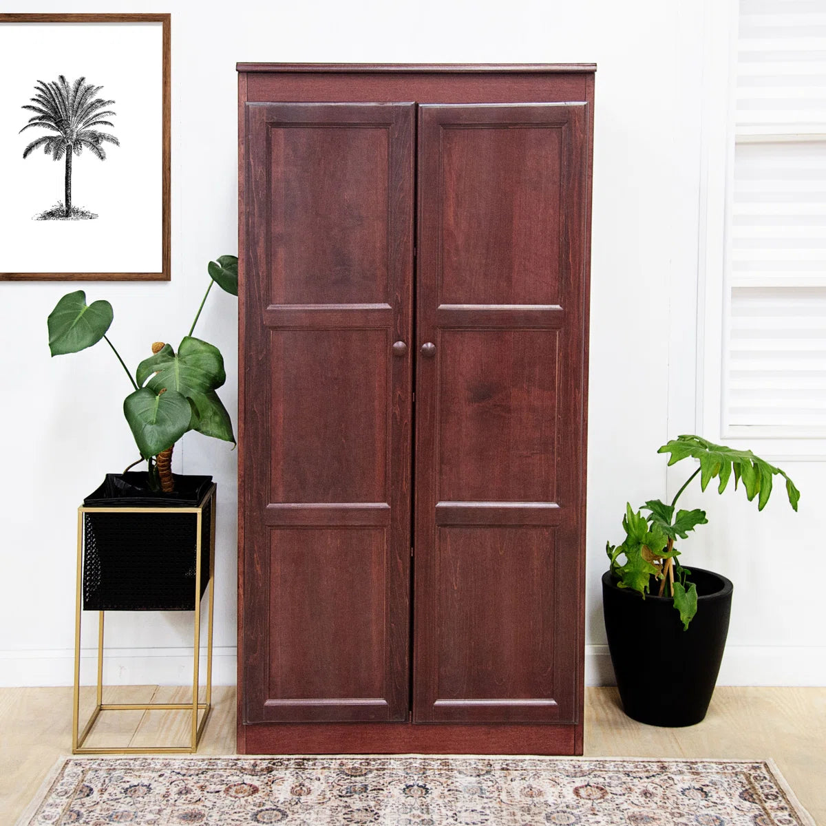 Solid Mango Wood Almirah | Two Door Wardrobe In Brown Teak Finish